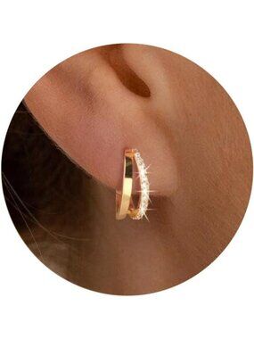 Trendy Chunky Gold Hoop Earrings for Women, 14K Gold Plated Double Hoops